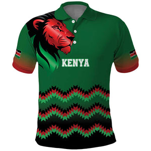 Custom Cricket Africa Kenya Polo Shirt Green Lion Head with Kenyan Pattern - African Pride