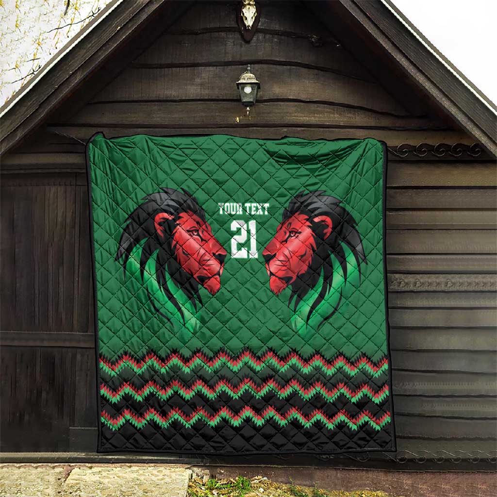 Custom Cricket Africa Kenya Quilt Green Lion Head with Kenyan Pattern - African Pride