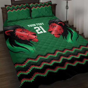 Custom Cricket Africa Kenya Quilt Bed Set Green Lion Head with Kenyan Pattern - African Pride