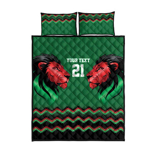 Custom Cricket Africa Kenya Quilt Bed Set Green Lion Head with Kenyan Pattern - African Pride
