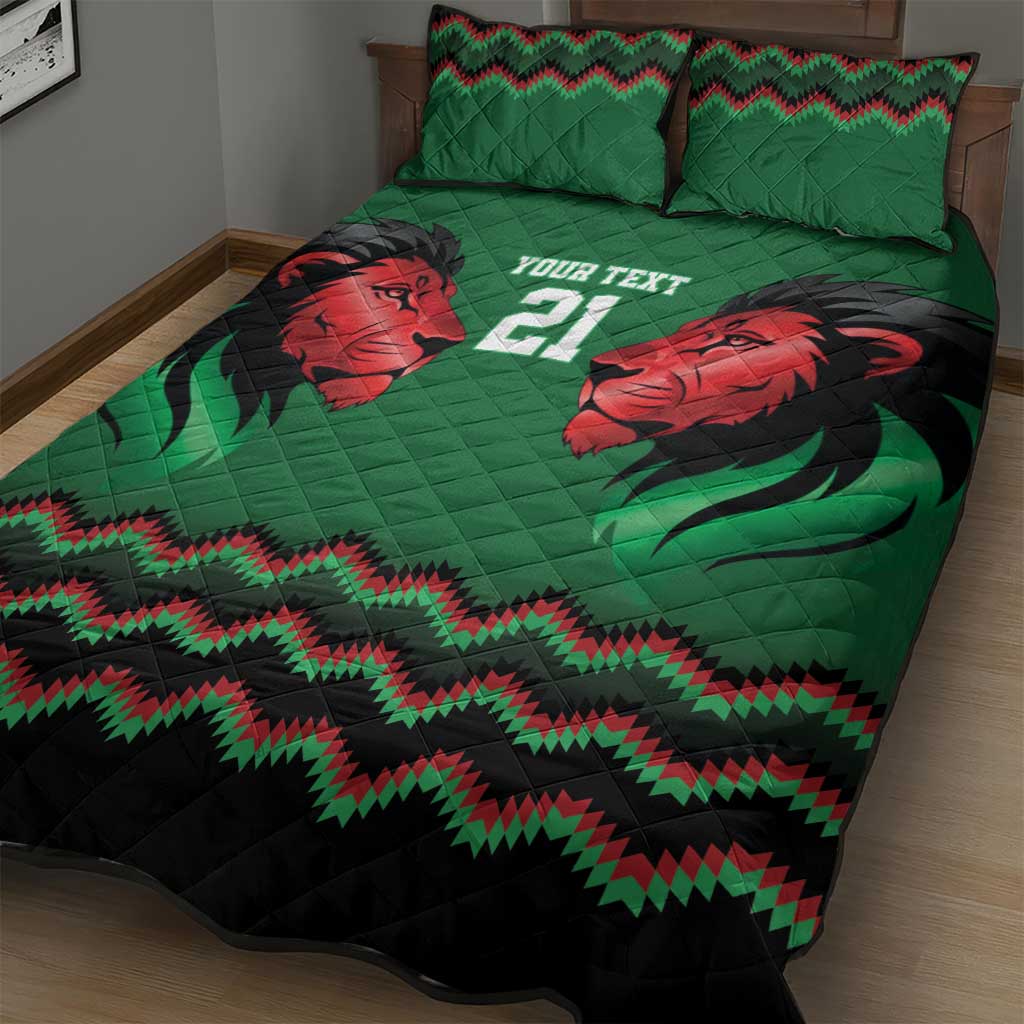 Custom Cricket Africa Kenya Quilt Bed Set Green Lion Head with Kenyan Pattern - African Pride