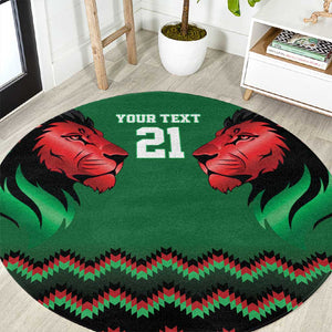 Custom Cricket Africa Kenya Round Carpet Green Lion Head with Kenyan Pattern - African Pride