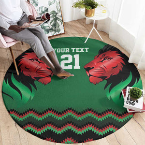 Custom Cricket Africa Kenya Round Carpet Green Lion Head with Kenyan Pattern - African Pride