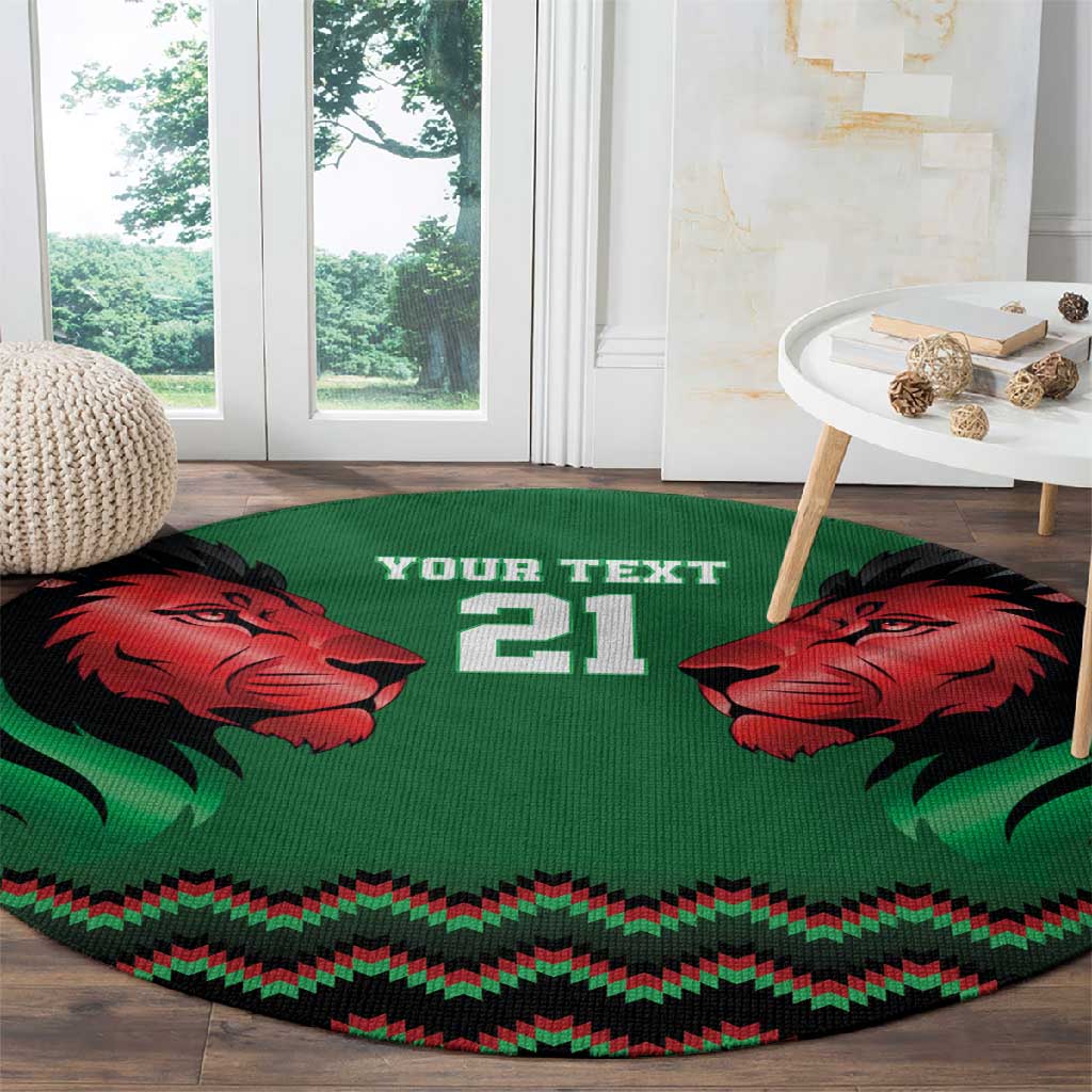 Custom Cricket Africa Kenya Round Carpet Green Lion Head with Kenyan Pattern - African Pride