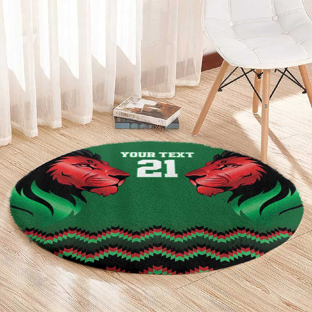 Custom Cricket Africa Kenya Round Carpet Green Lion Head with Kenyan Pattern - African Pride