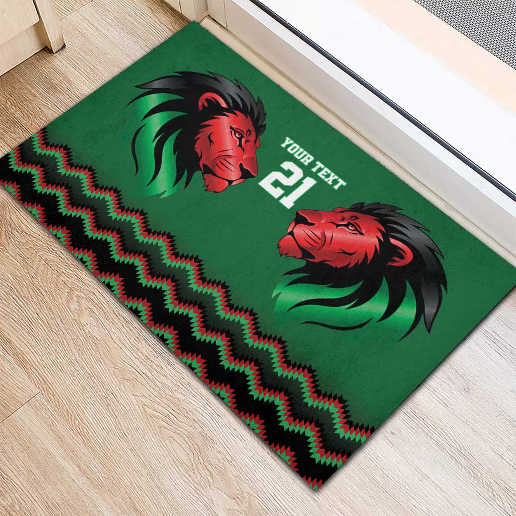 Custom Cricket Africa Kenya Rubber Doormat Green Lion Head with Kenyan Pattern - African Pride