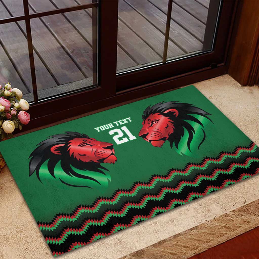Custom Cricket Africa Kenya Rubber Doormat Green Lion Head with Kenyan Pattern - African Pride