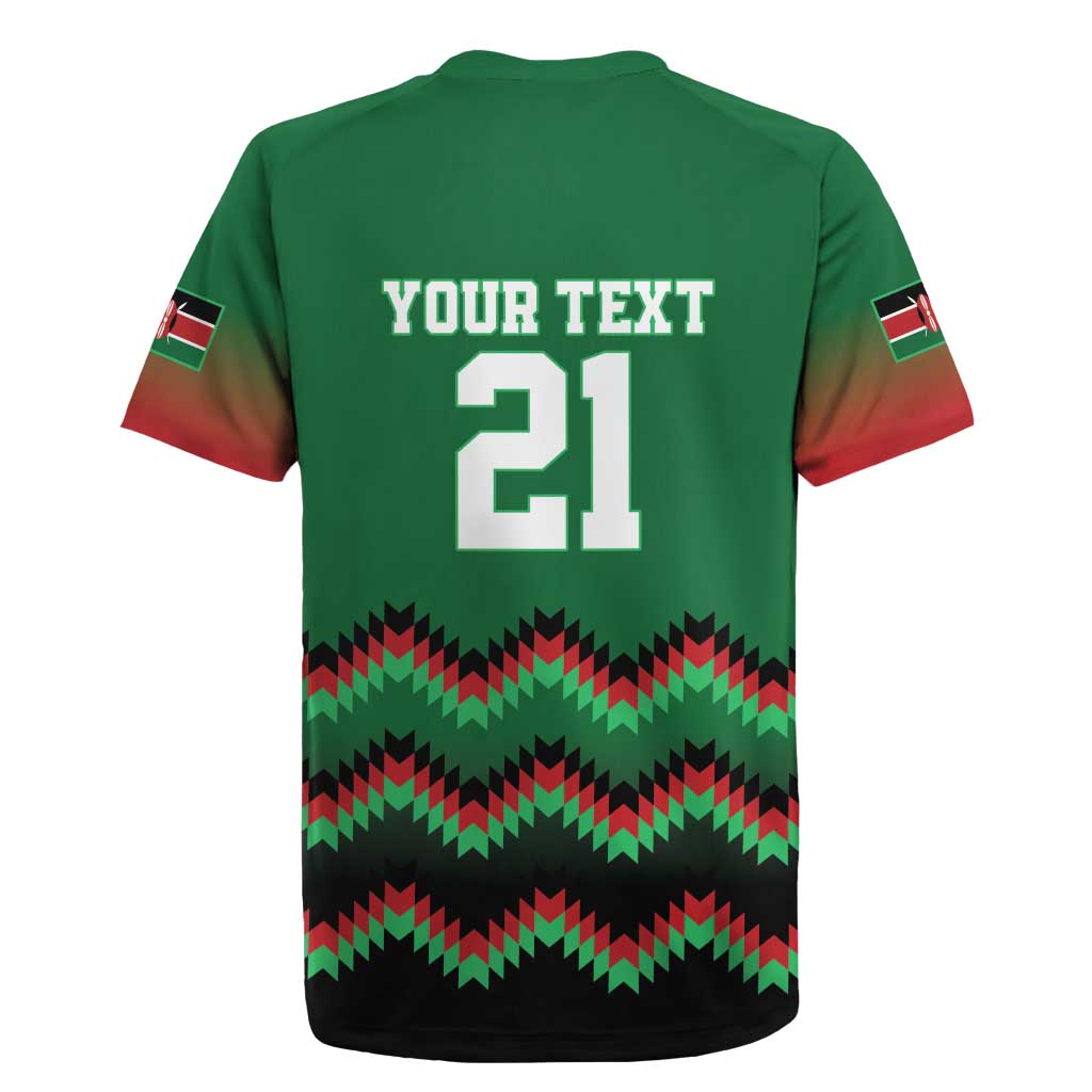 Custom Cricket Africa Kenya Rugby Jersey Green Lion Head with Kenyan Pattern - African Pride