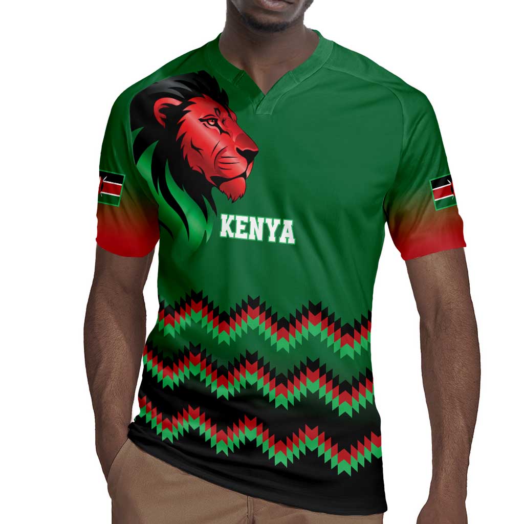 Custom Cricket Africa Kenya Rugby Jersey Green Lion Head with Kenyan Pattern - African Pride