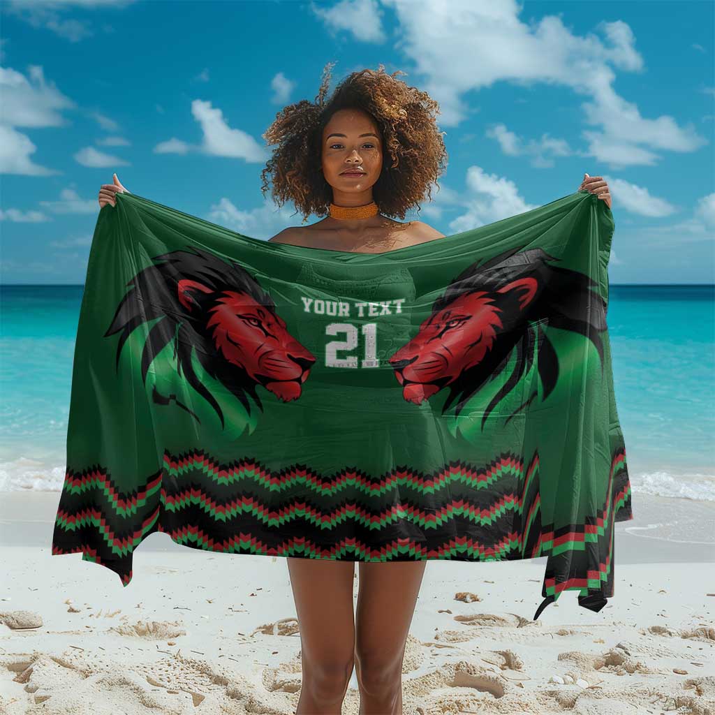 Custom Cricket Africa Kenya Sarong Green Lion Head with Kenyan Pattern - African Pride