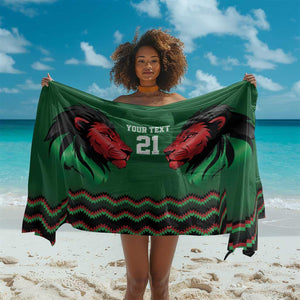 Custom Cricket Africa Kenya Sarong Green Lion Head with Kenyan Pattern - African Pride