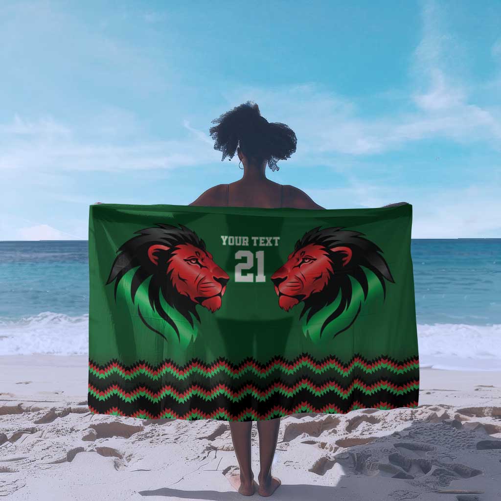 Custom Cricket Africa Kenya Sarong Green Lion Head with Kenyan Pattern - African Pride