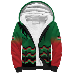 Custom Cricket Africa Kenya Sherpa Hoodie Green Lion Head with Kenyan Pattern - African Pride