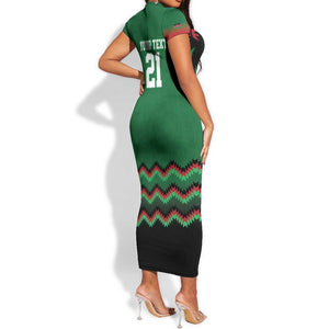 Custom Cricket Africa Kenya Short Sleeve Bodycon Dress Green Lion Head with Kenyan Pattern - African Pride
