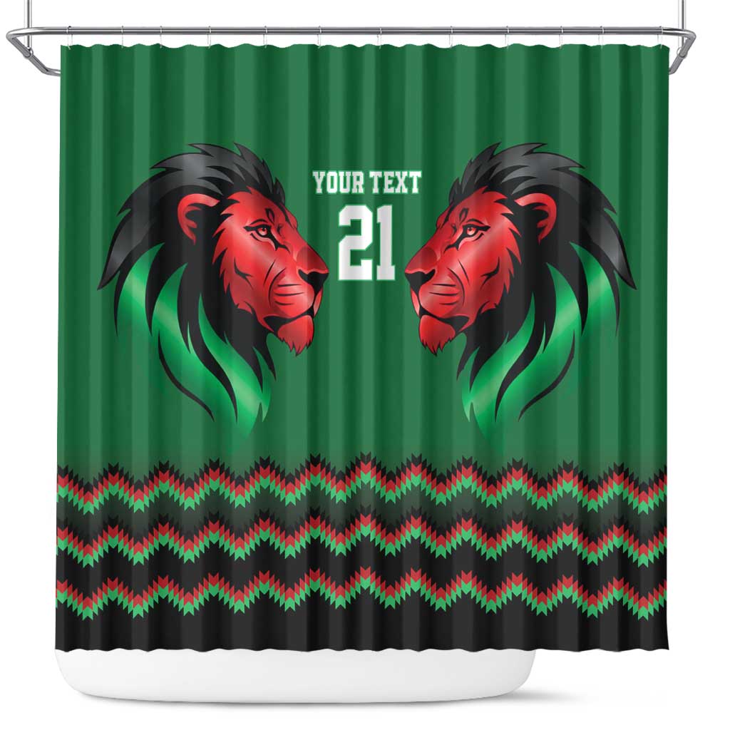 Custom Cricket Africa Kenya Shower Curtain Green Lion Head with Kenyan Pattern - African Pride