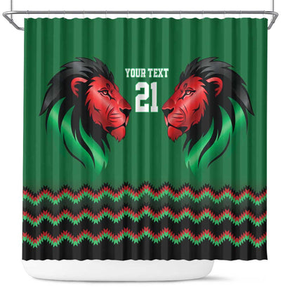Custom Cricket Africa Kenya Shower Curtain Green Lion Head with Kenyan Pattern - African Pride