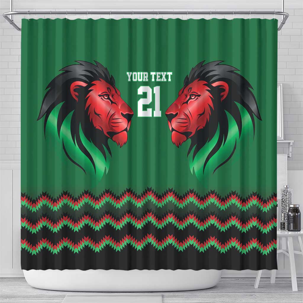 Custom Cricket Africa Kenya Shower Curtain Green Lion Head with Kenyan Pattern - African Pride