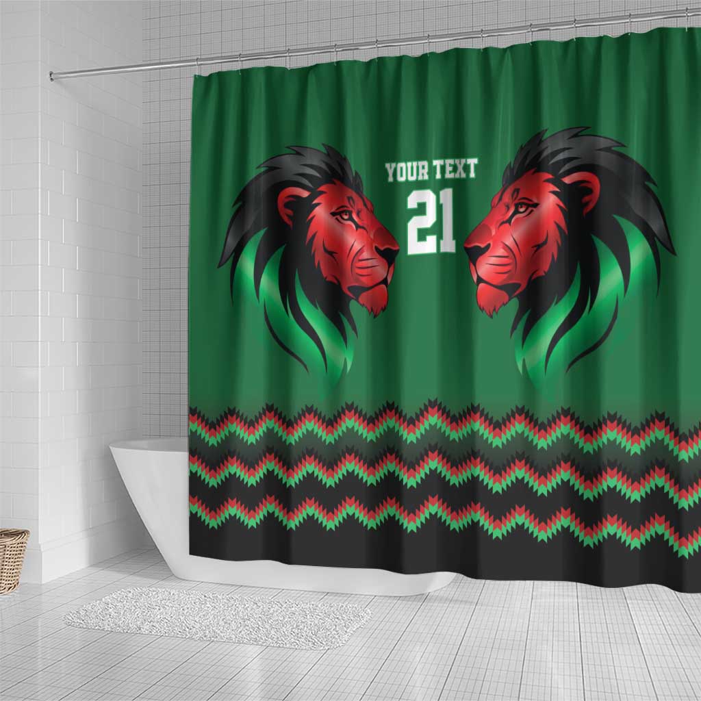 Custom Cricket Africa Kenya Shower Curtain Green Lion Head with Kenyan Pattern - African Pride