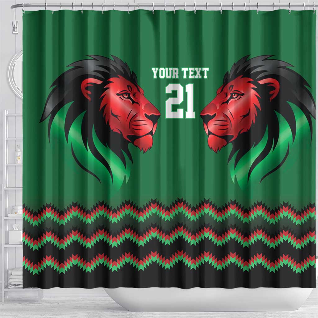 Custom Cricket Africa Kenya Shower Curtain Green Lion Head with Kenyan Pattern - African Pride