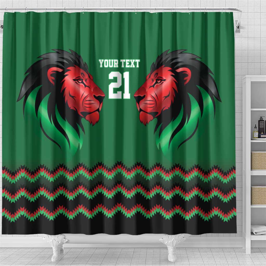 Custom Cricket Africa Kenya Shower Curtain Green Lion Head with Kenyan Pattern - African Pride