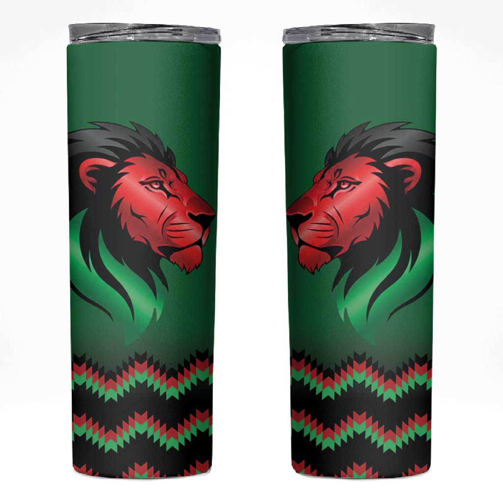Custom Cricket Africa Kenya Skinny Tumbler Green Lion Head with Kenyan Pattern - African Pride
