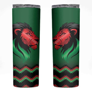 Custom Cricket Africa Kenya Skinny Tumbler Green Lion Head with Kenyan Pattern - African Pride