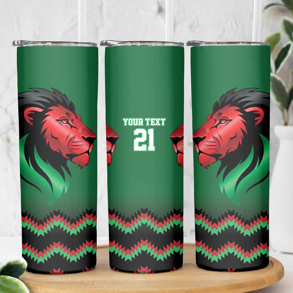 Custom Cricket Africa Kenya Skinny Tumbler Green Lion Head with Kenyan Pattern - African Pride