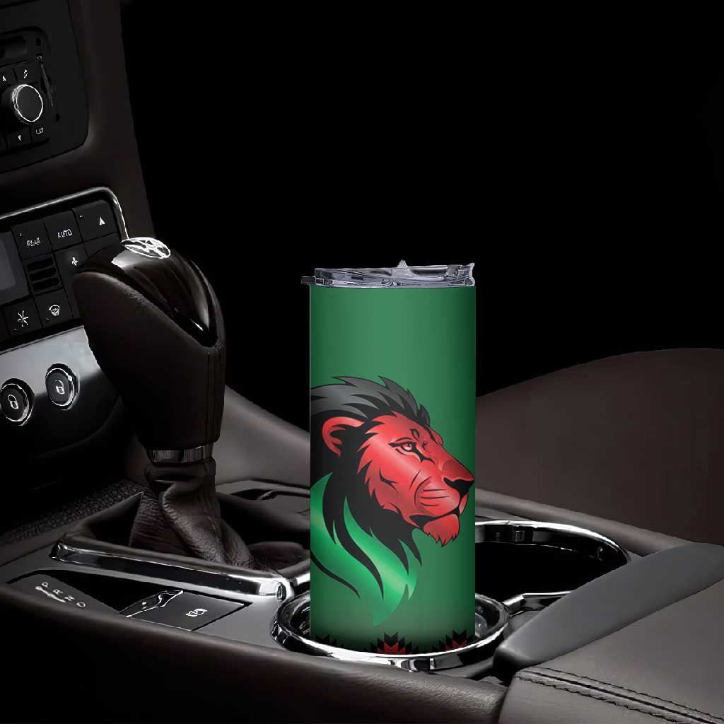 Custom Cricket Africa Kenya Skinny Tumbler Green Lion Head with Kenyan Pattern - African Pride