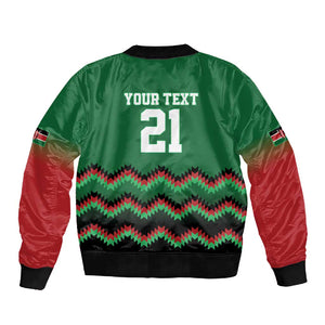 Custom Cricket Africa Kenya Sleeve Zip Bomber Jacket Green Lion Head with Kenyan Pattern - African Pride