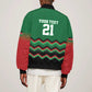 Custom Cricket Africa Kenya Sleeve Zip Bomber Jacket Green Lion Head with Kenyan Pattern - African Pride