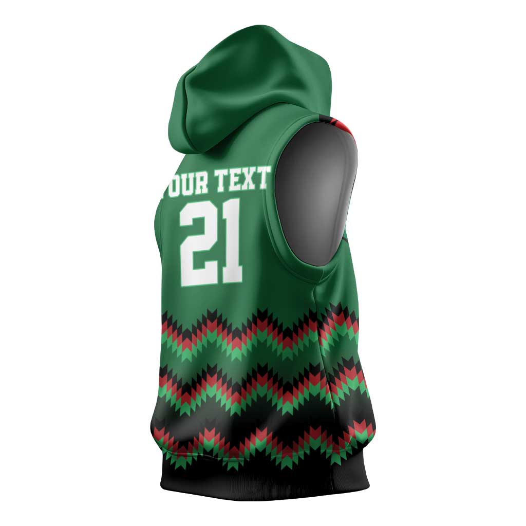Custom Cricket Africa Kenya Sleeveless Hoodie Green Lion Head with Kenyan Pattern - African Pride