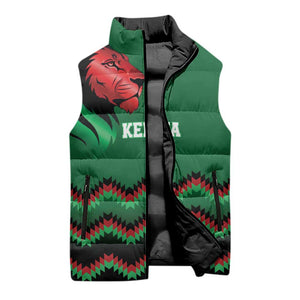 Custom Cricket Africa Kenya Sleeveless Puffer Jacket Green Lion Head Kenyan Pattern