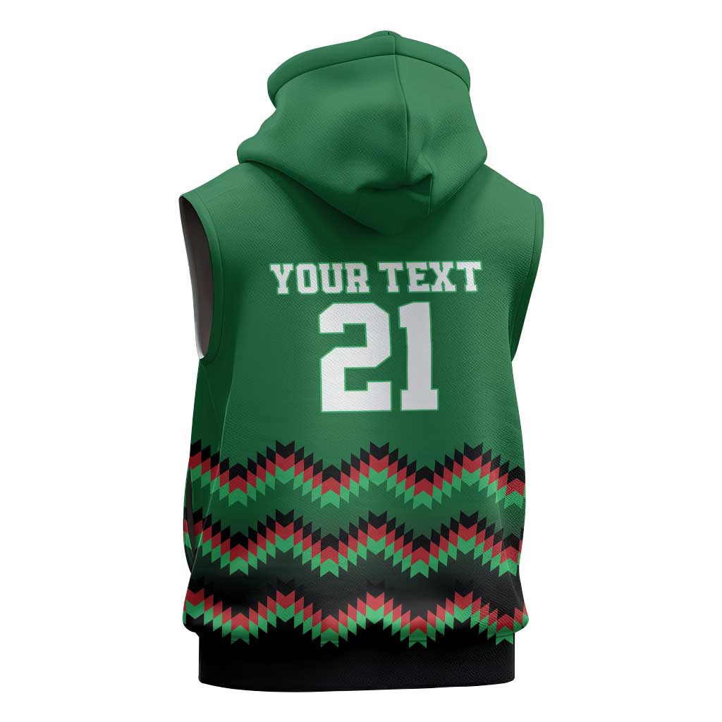 Custom Cricket Africa Kenya Sleeveless Zip Hoodie Green Lion Head with Kenyan Pattern - African Pride