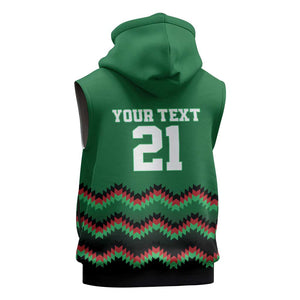 Custom Cricket Africa Kenya Sleeveless Zip Hoodie Green Lion Head with Kenyan Pattern - African Pride