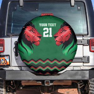 Custom Cricket Africa Kenya Spare Tire Cover Green Lion Head with Kenyan Pattern - African Pride