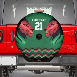 Custom Cricket Africa Kenya Spare Tire Cover Green Lion Head with Kenyan Pattern - African Pride