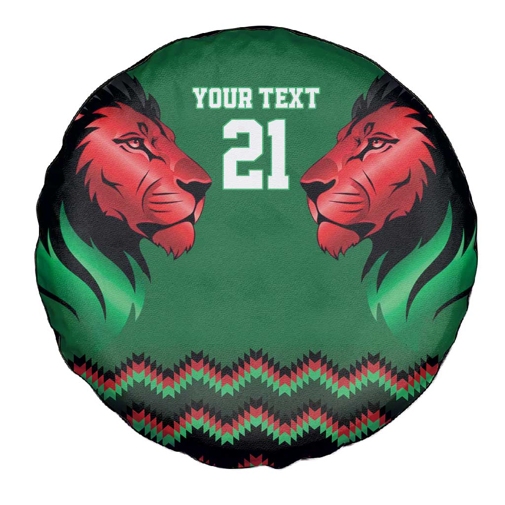 Custom Cricket Africa Kenya Spare Tire Cover Green Lion Head with Kenyan Pattern - African Pride