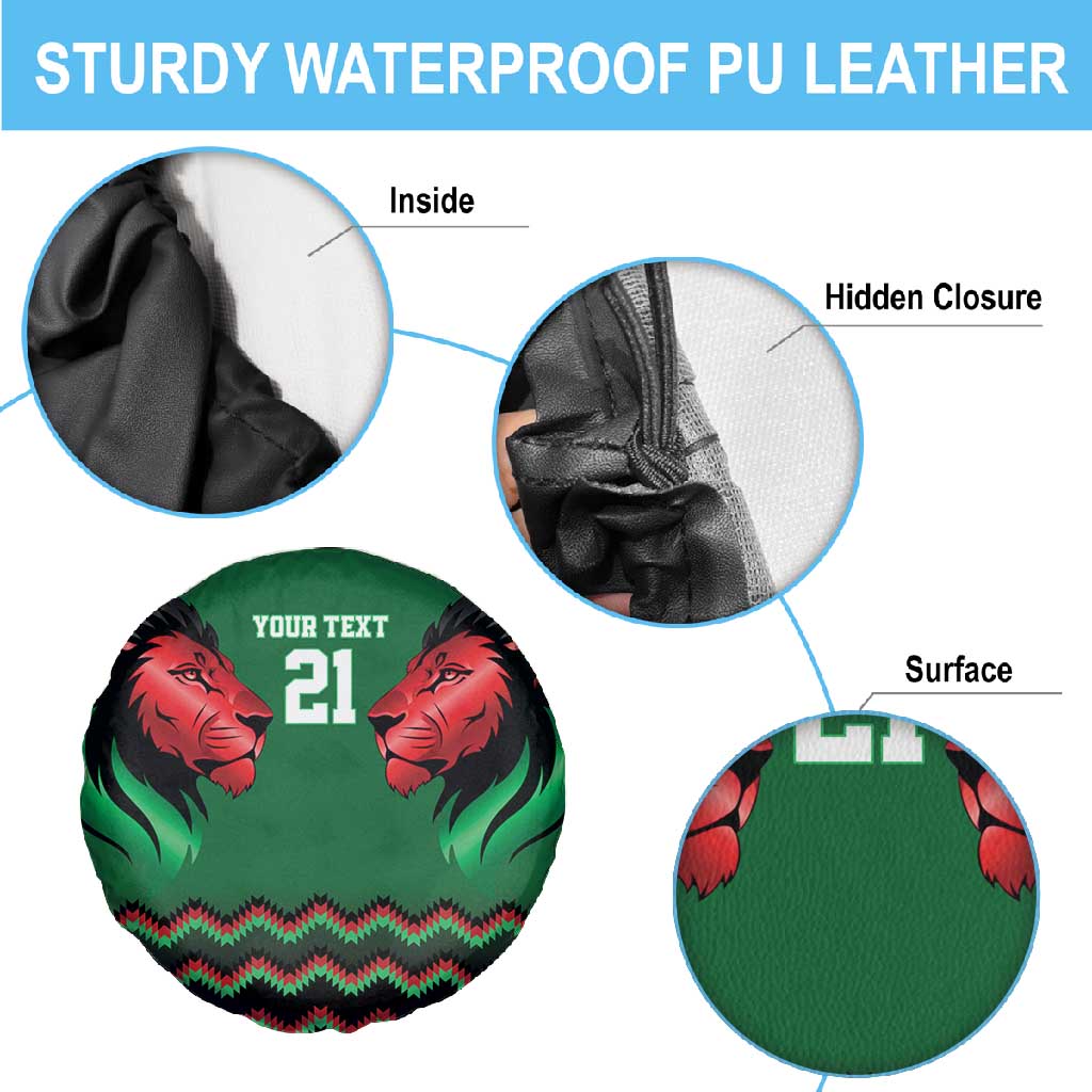 Custom Cricket Africa Kenya Spare Tire Cover Green Lion Head with Kenyan Pattern - African Pride