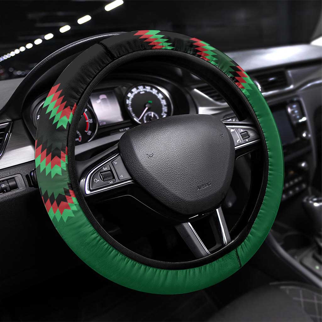 Cricket Africa Kenya Steering Wheel Cover Green Lion Head with Kenyan Pattern - African Pride