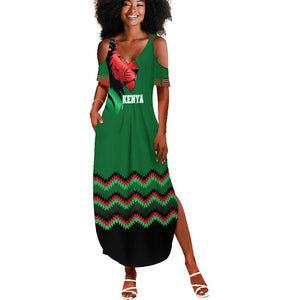 Custom Cricket Africa Kenya Summer Maxi Dress Green Lion Head with Kenyan Pattern - African Pride