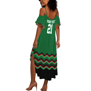 Custom Cricket Africa Kenya Summer Maxi Dress Green Lion Head with Kenyan Pattern - African Pride