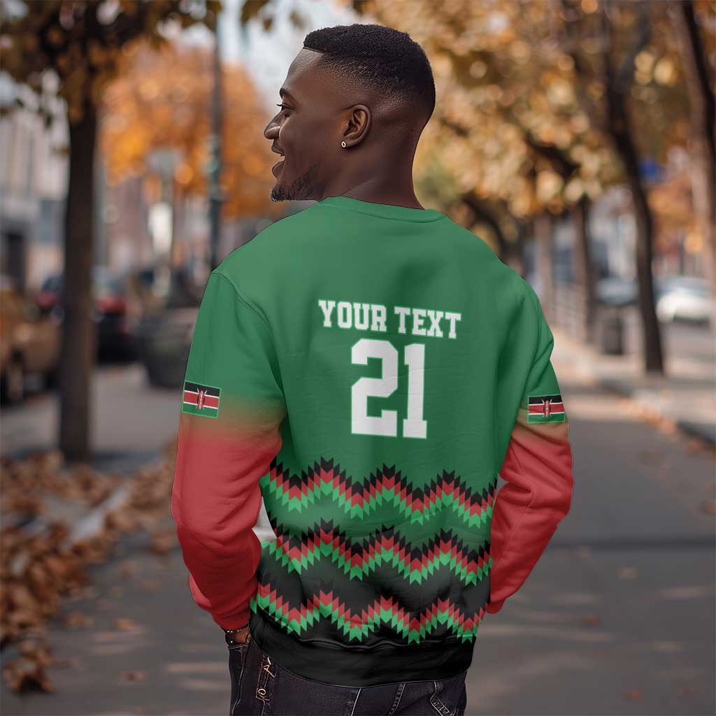 Custom Cricket Africa Kenya Sweatshirt Green Lion Head with Kenyan Pattern - African Pride