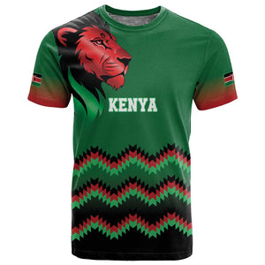 Custom Cricket Africa Kenya T shirt Green Lion Head with Kenyan Pattern - African Pride