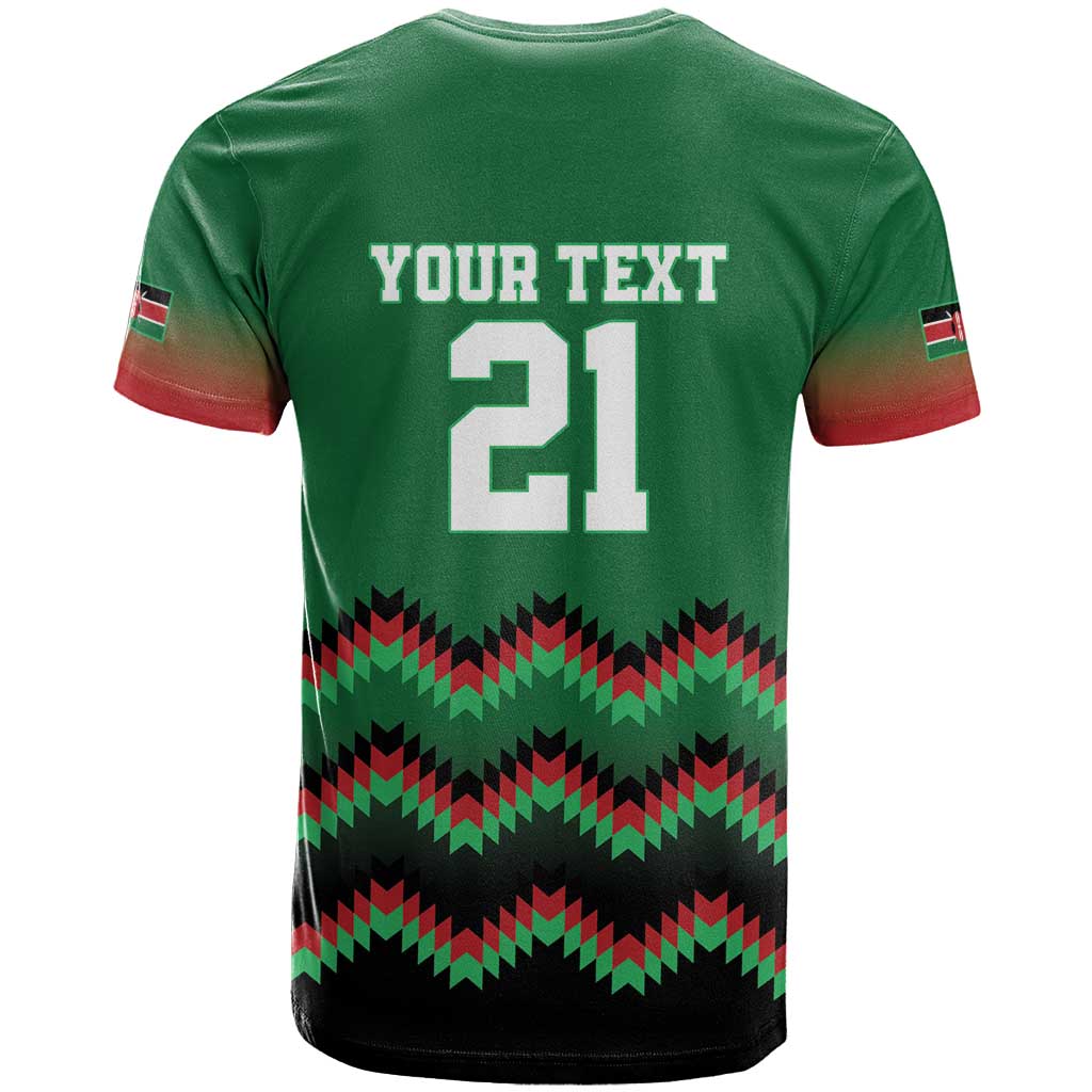 Custom Cricket Africa Kenya T shirt Green Lion Head with Kenyan Pattern - African Pride