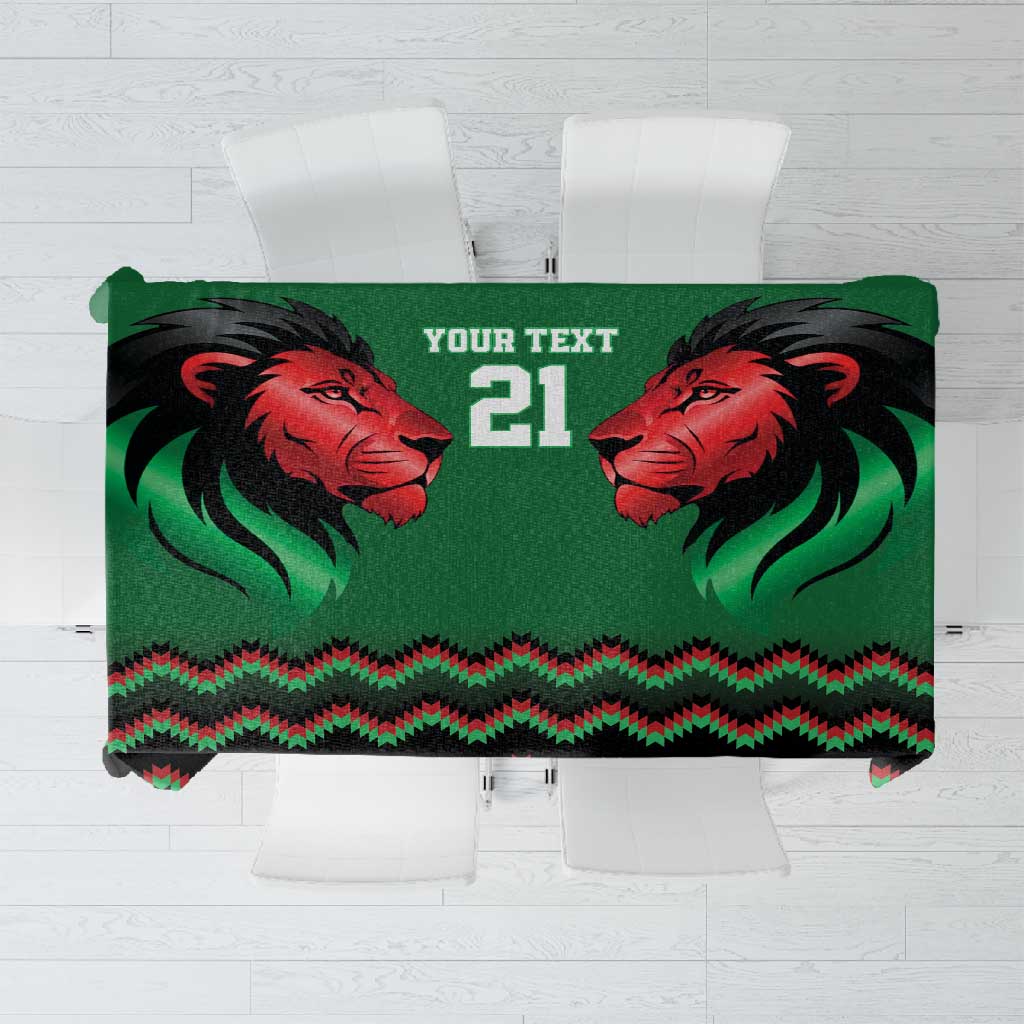 Custom Cricket Africa Kenya Tablecloth Green Lion Head with Kenyan Pattern - African Pride