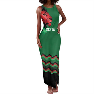 Custom Cricket Africa Kenya Tank Maxi Dress Green Lion Head with Kenyan Pattern - African Pride