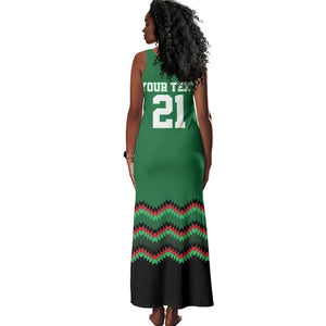 Custom Cricket Africa Kenya Tank Maxi Dress Green Lion Head with Kenyan Pattern - African Pride