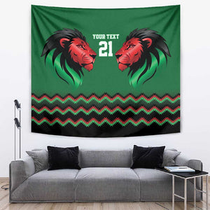 Custom Cricket Africa Kenya Tapestry Green Lion Head with Kenyan Pattern - African Pride