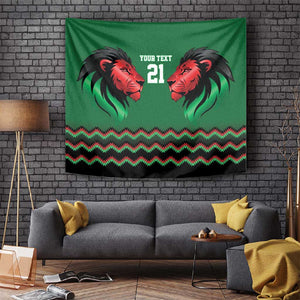 Custom Cricket Africa Kenya Tapestry Green Lion Head with Kenyan Pattern - African Pride