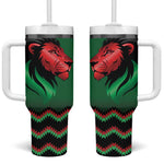 Custom Cricket Africa Kenya Tumbler With Handle Green Lion Head with Kenyan Pattern - African Pride